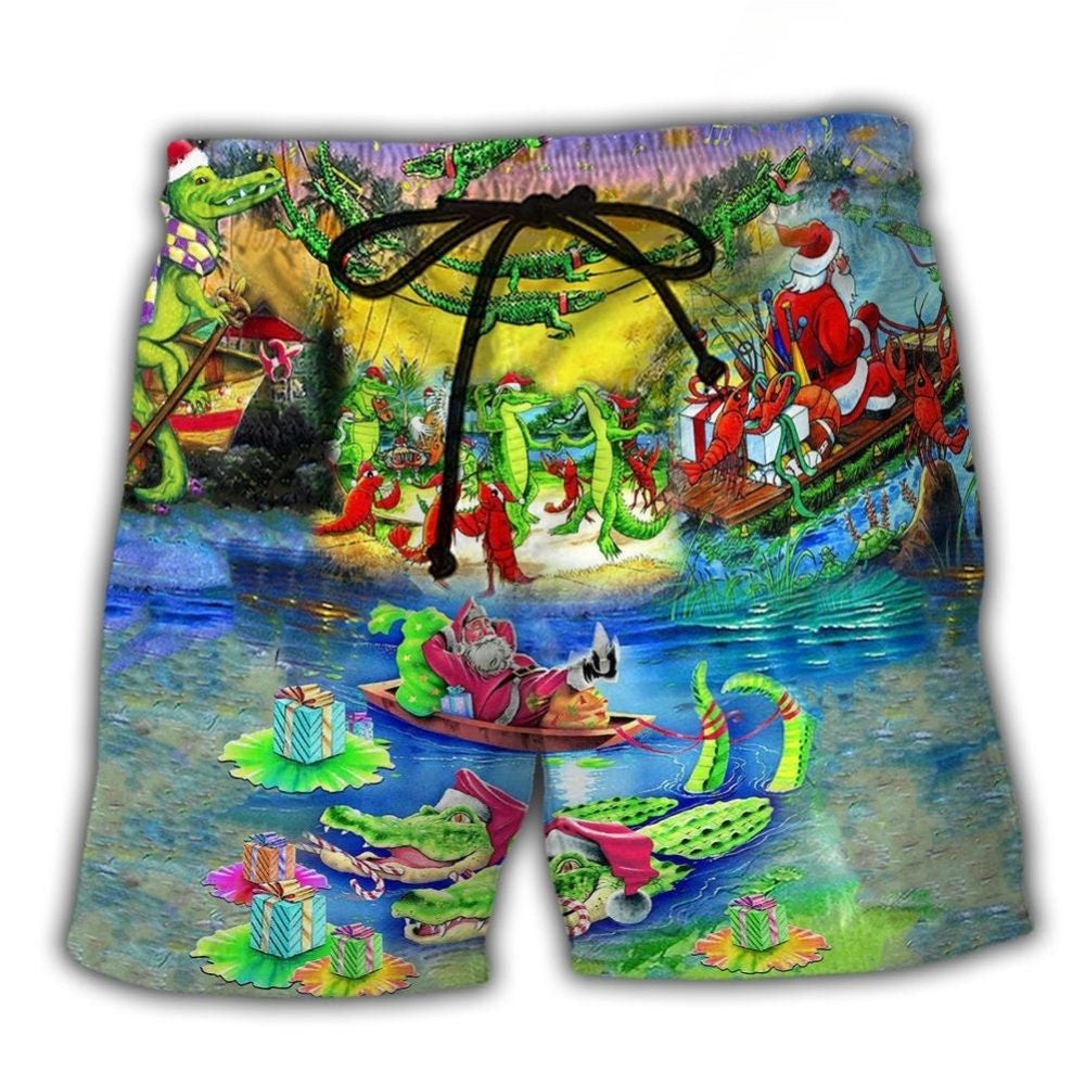 Crocodile Merry Christmas Festive Art – Beach Short