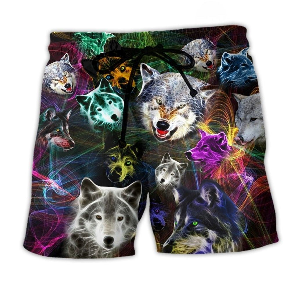 Brave Wolves Colorful Wildlife Art – Beach Short