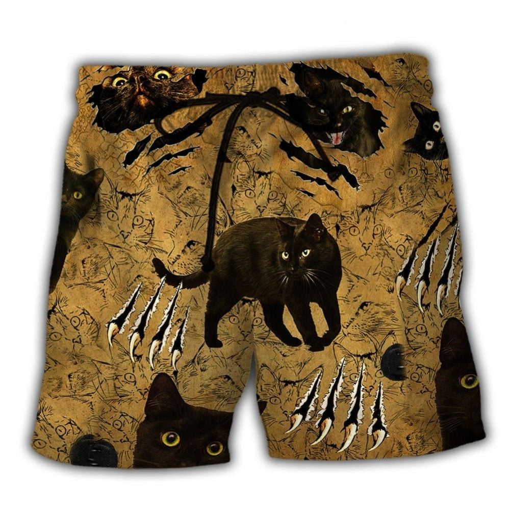 Cool Black Cat Put Your Paws Up Art – Beach Short