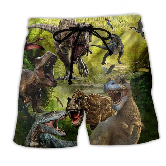 Cute Green Dinosaur Love Art – Beach Short