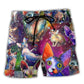 Cat To The Galaxy Colorful Art – Beach Short