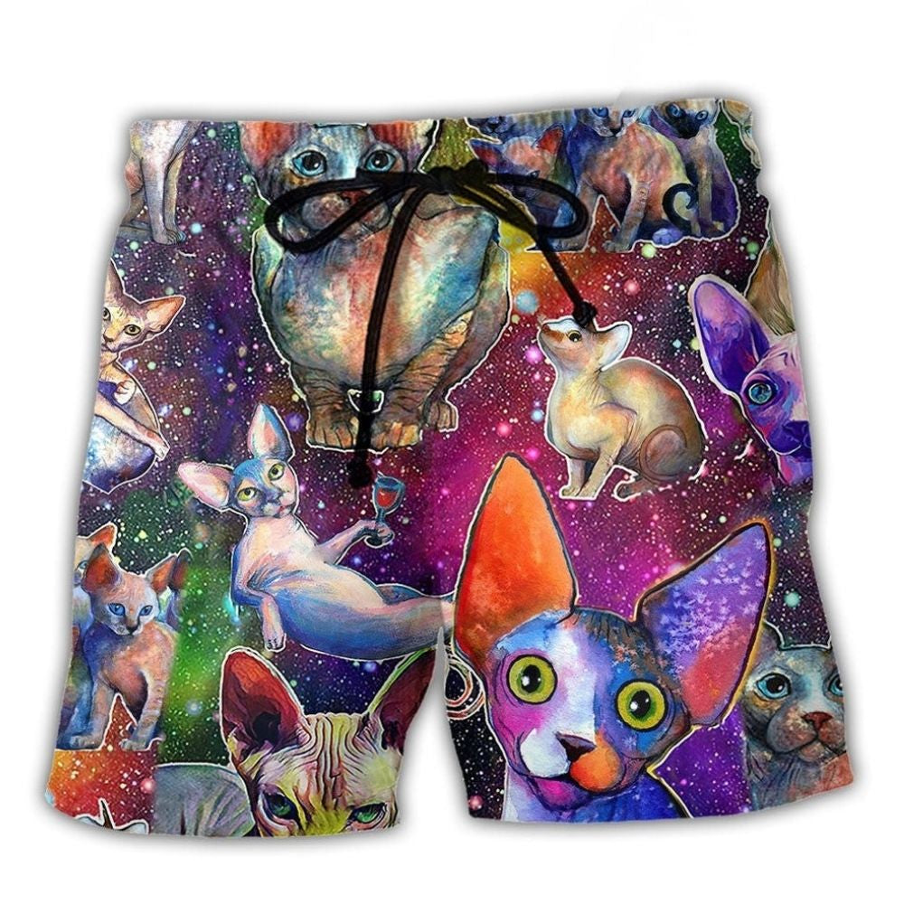 Cat To The Galaxy Colorful Art – Beach Short