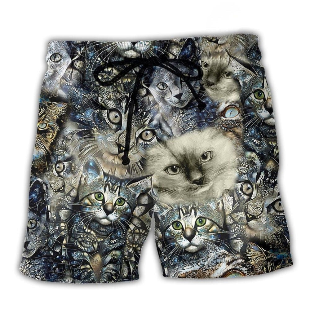 Vintage Cat Floral Neutral Art – Beach Short