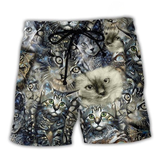 Vintage Cat Floral Neutral Art – Beach Short
