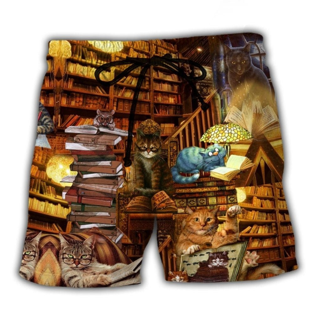 Book Lover Cats Reading Vintage Art – Beach Short