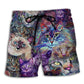 Psychedelic Purple Cat Art – Beach Short