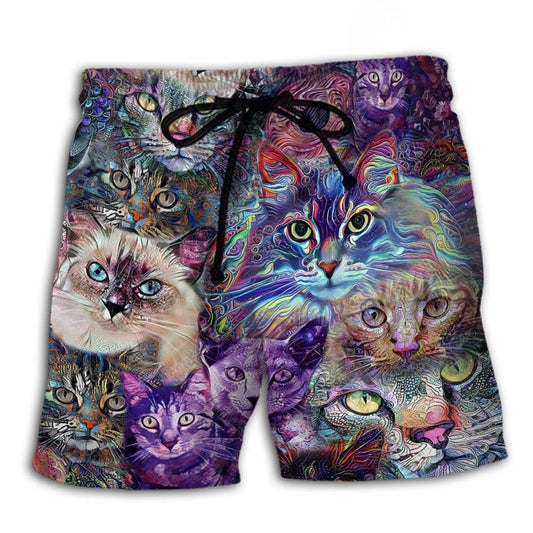 Psychedelic Purple Cat Art – Beach Short