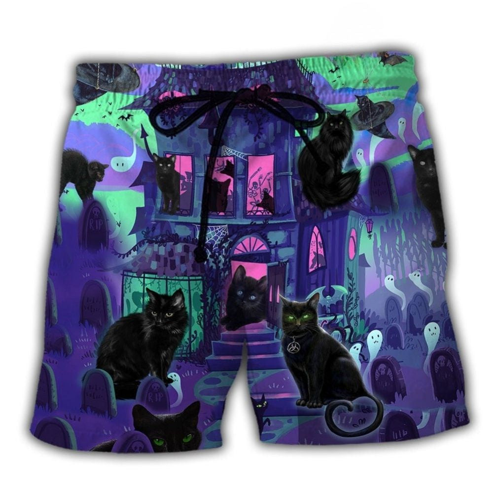 Haunted Black Cat Dark Night Art – Beach Short