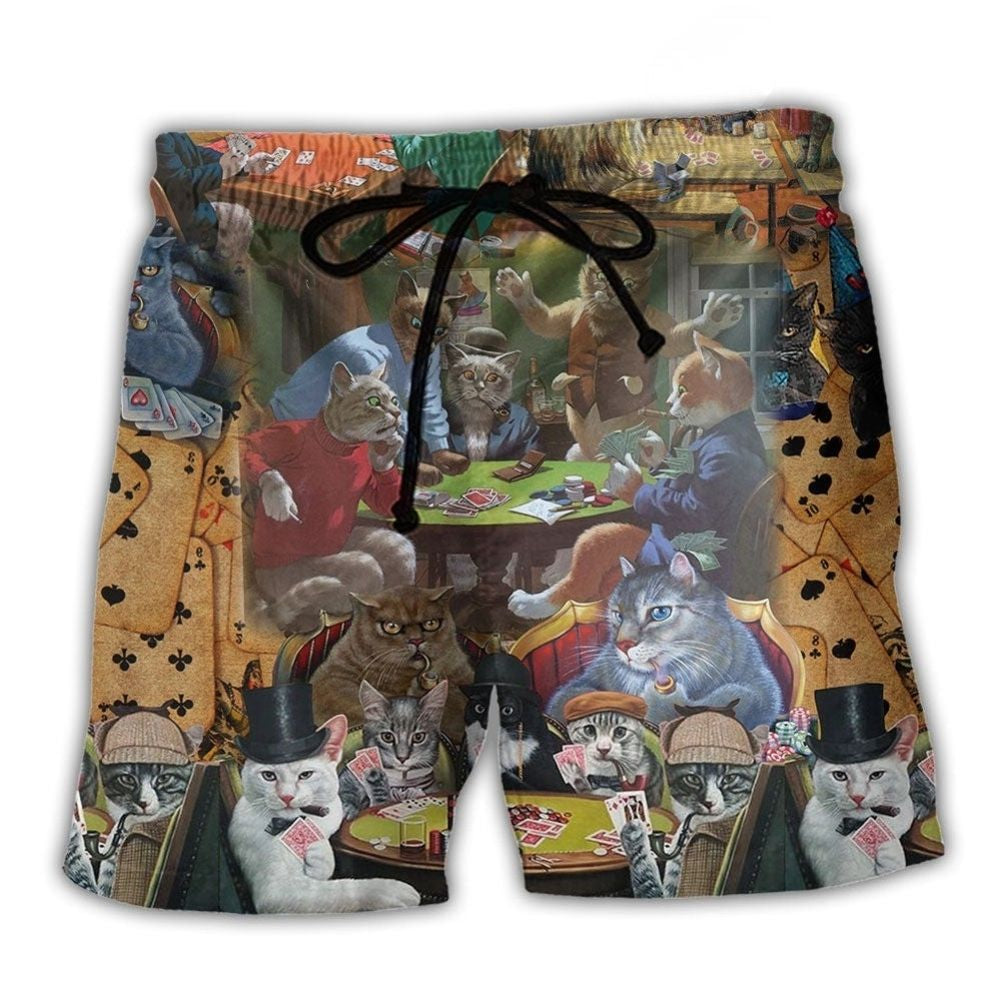 Cat Playing Cards Cool Art – Beach Short