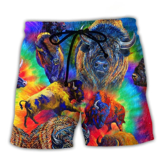 Colorful Bison Wildlife Art – Beach Short