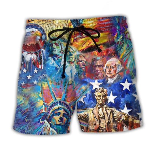 Patriotic Heart Red White Blue Art – Beach Short
