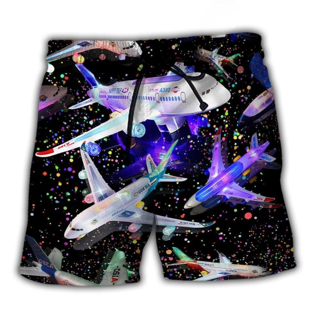 Airplane Dreamy Galaxy Flight Art – Beach Short