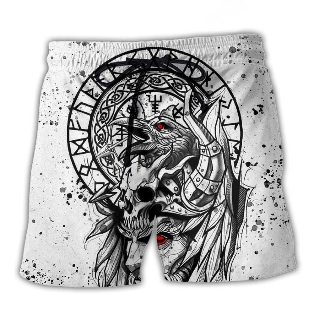 Viking Victory Black White Art – Beach Short