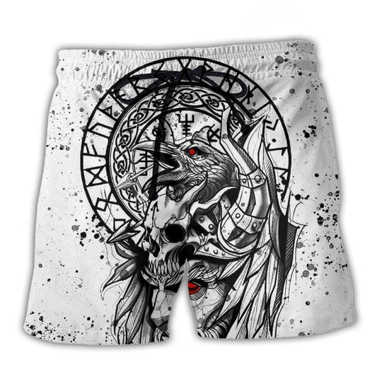 Viking Victory Black White Art – Beach Short