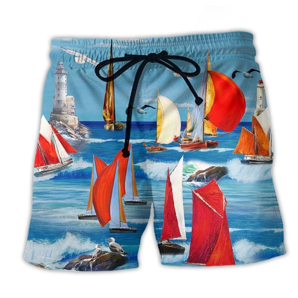 Colorful Yacht Nautical Art – Beach Short