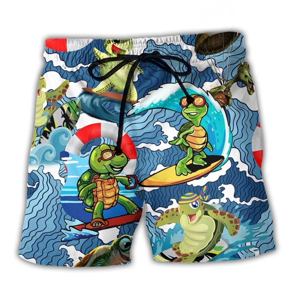Funny Turtle Surf Happy Art – Beach Short
