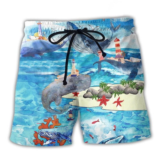 Whale Love Ocean Blue Sky Art – Beach Short