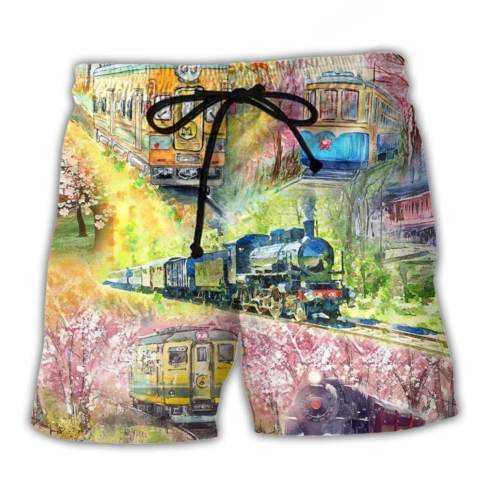 Train Love Floral Artistic Style – Beach Short