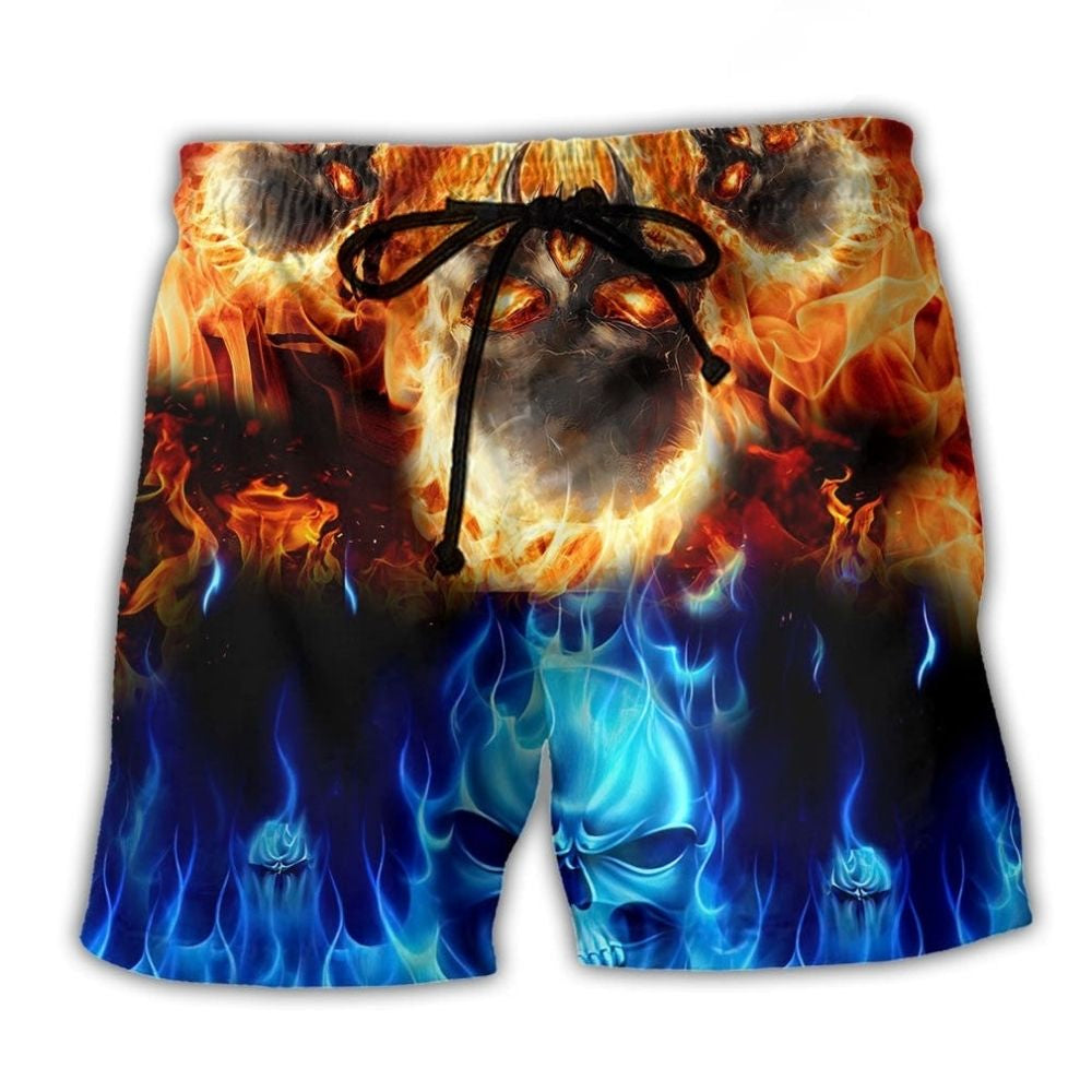 Burning Fire Skull Dark Art – Beach Short