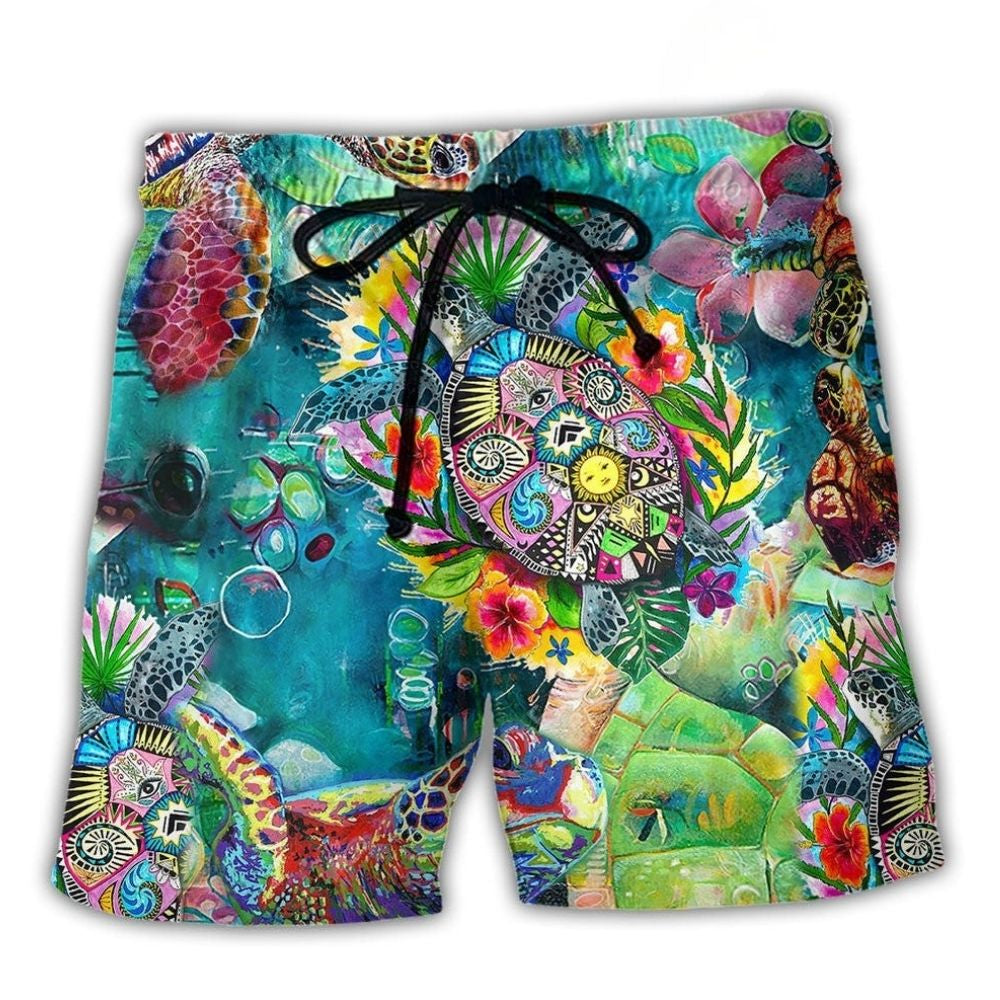 Colorful Turtle Love The Sea Art – Beach Short