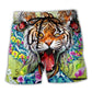 Tiger With Floral Artistic Style – Beach Short