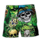 Skull Smile Love Green Graphic – Beach Short
