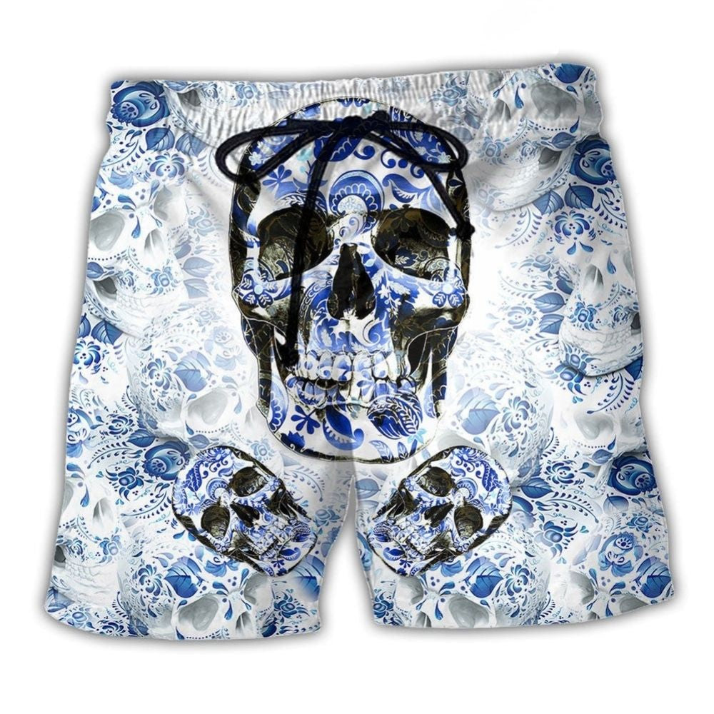 Skull Love Life Blue Pattern Art – Beach Short