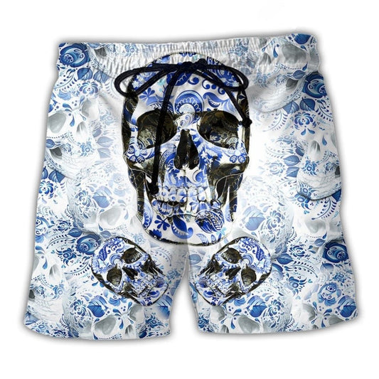 Skull Love Life Blue Pattern Art – Beach Short