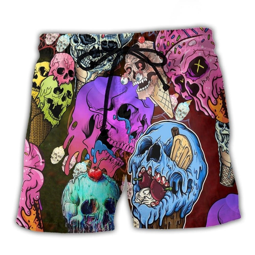 Skull Ice Cream Colorful Fun Art – Beach Short