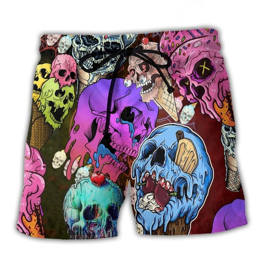 Skull Ice Cream Colorful Fun Art – Beach Short