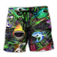 Neon Angry Shark Graphic Art – Beach Short