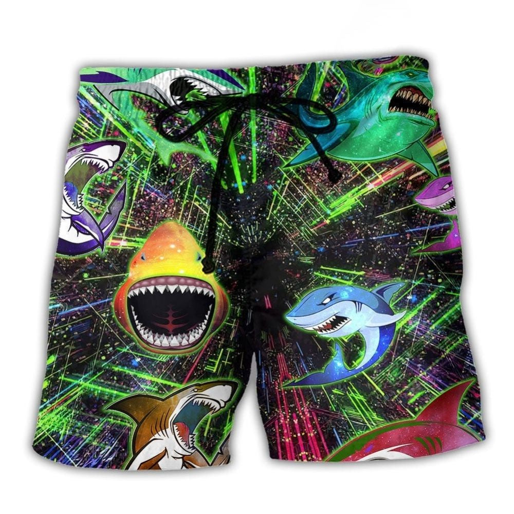Neon Angry Shark Graphic Art – Beach Short