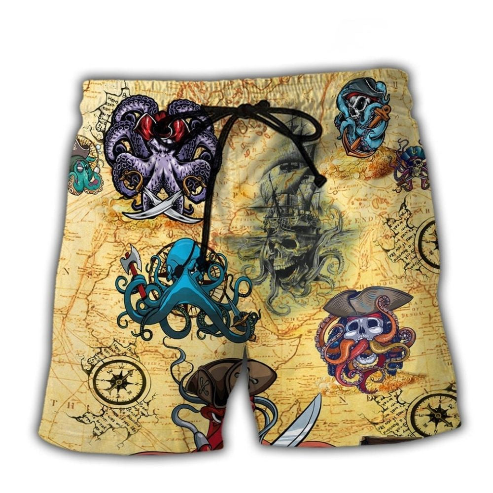 Funny Pirate Octopus Art – Beach Short