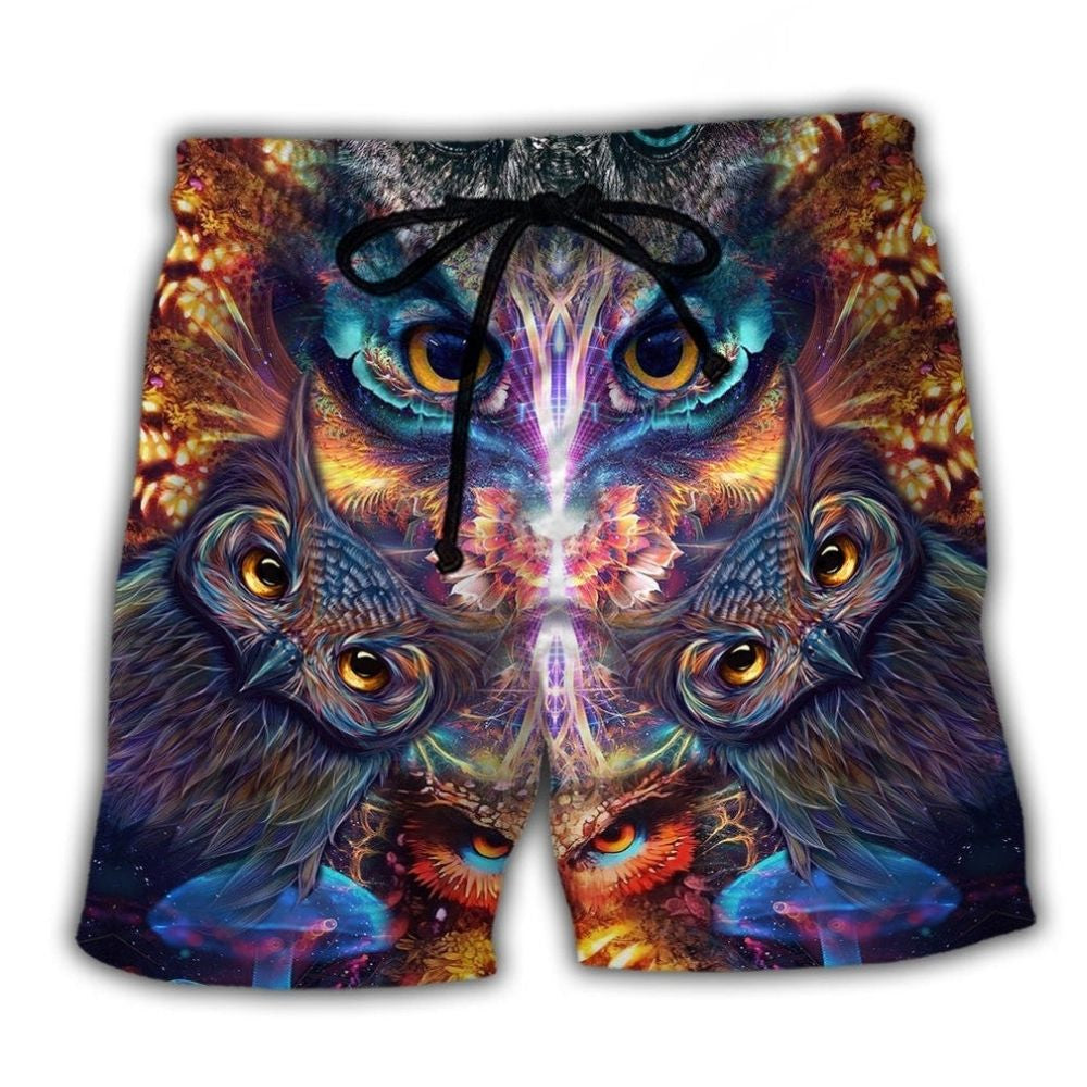 Owl Mysterious Eyes Fantasy Art – Beach Short