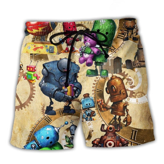 Vintage Robot Heart Art – Beach Short