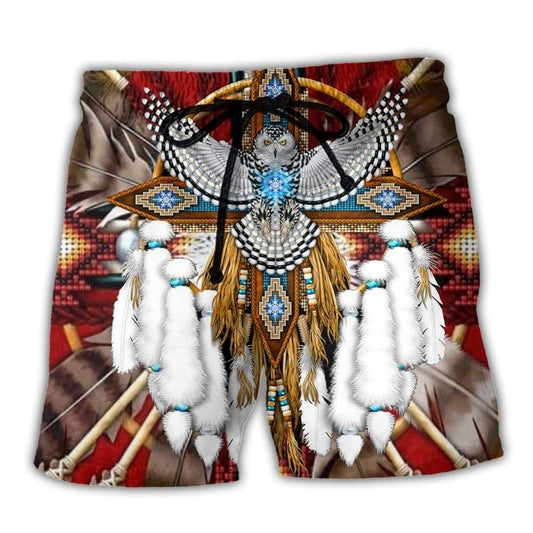 Native Dreamcatcher Owl Feather Sunset – Beach Short
