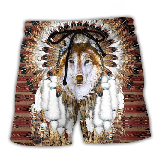 Native Wolf Feather Headdress – Beach Short