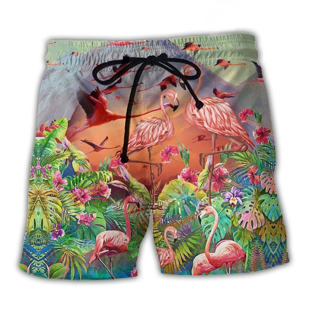 Flamingo World Tropical Leaf – Beach Short