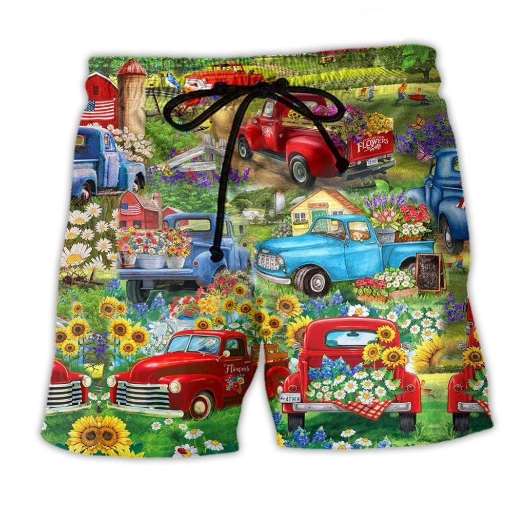Floral Pickup Truck – Beach Short
