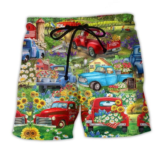 Floral Pickup Truck – Beach Short