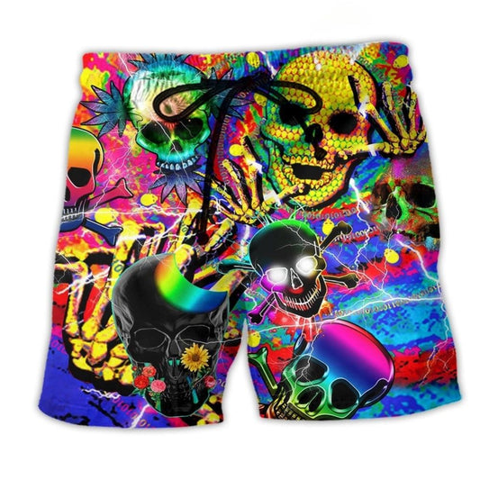 Colorful Skull Say Hi Fun Art – Beach Short