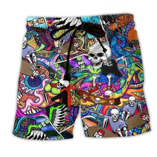 Colorful Skull Love Life Abstract Art – Beach Short