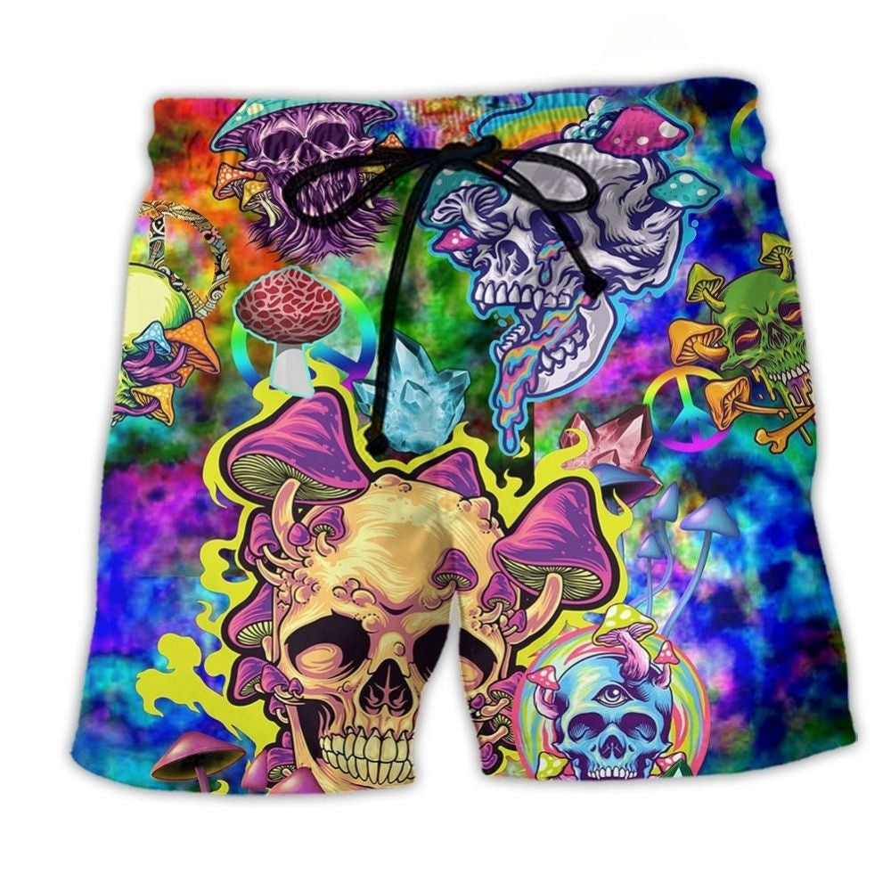 Colorful Skull Mushroom Lifestyle Art – Beach Short