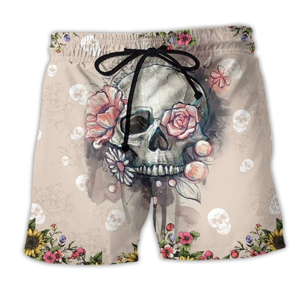 Skull Floral Lifestyle Artistic Design – Beach Short