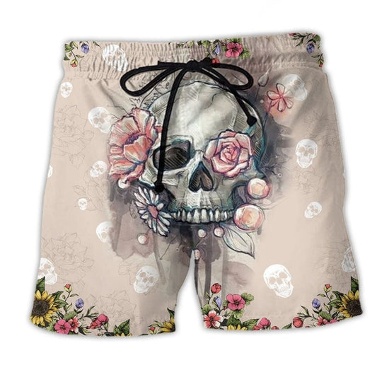 Skull Floral Lifestyle Artistic Design – Beach Short