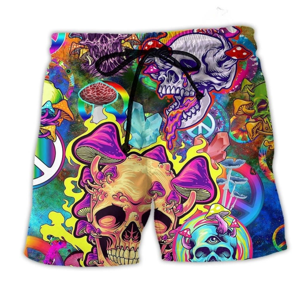 Rainbow Smile Skull Vibrant Art – Beach Short