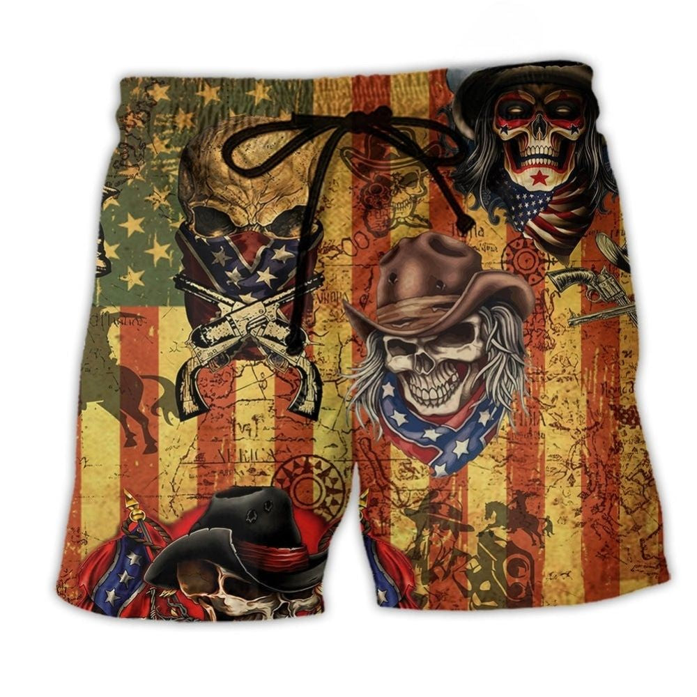 Patriotic Cowboy Skull American Style – Beach Short