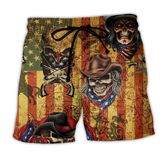 Patriotic Cowboy Skull American Style – Beach Short