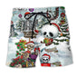 Christmas Skull Snow Holiday Art – Beach Short