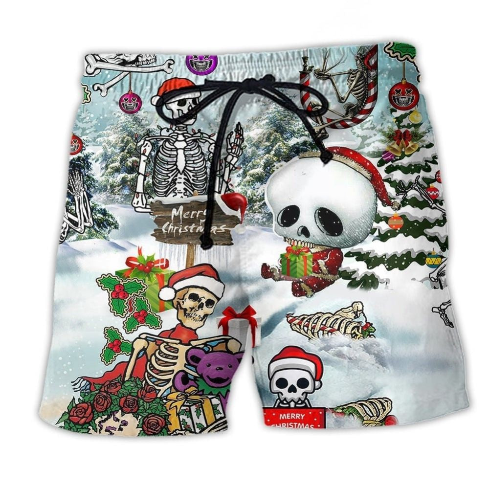 Christmas Skull Snow Holiday Art – Beach Short